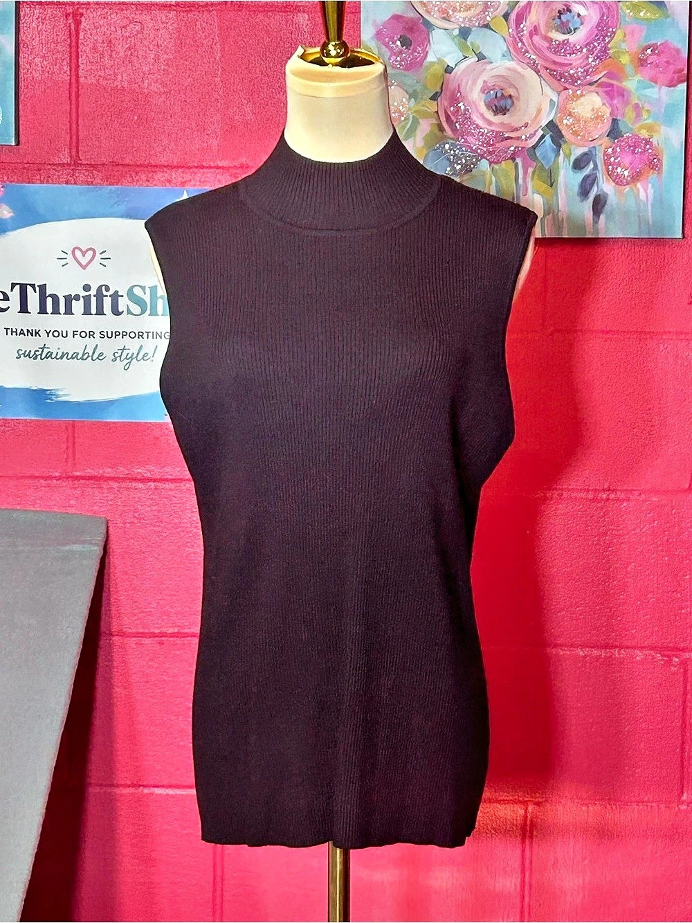 The Limited Ribbed Sleeveless Mock Neck Top Black Size 2